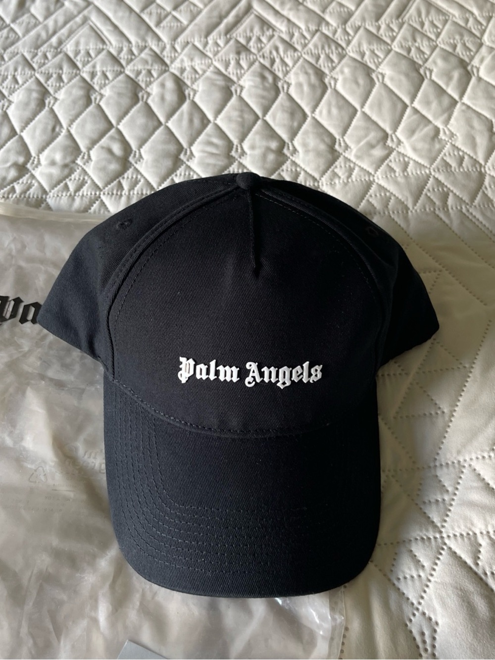 Palm Angels Black Baseball Cap with White Gothic Logo